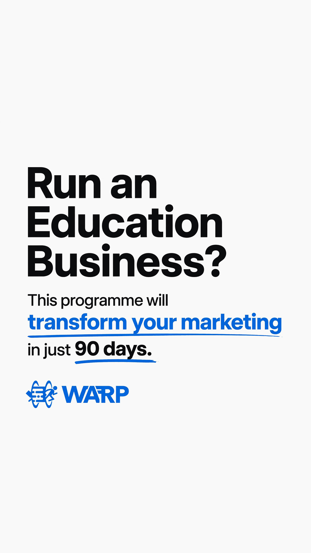 WARP Digital: Education Growth Specialists Facebook ad from May 12, 2026