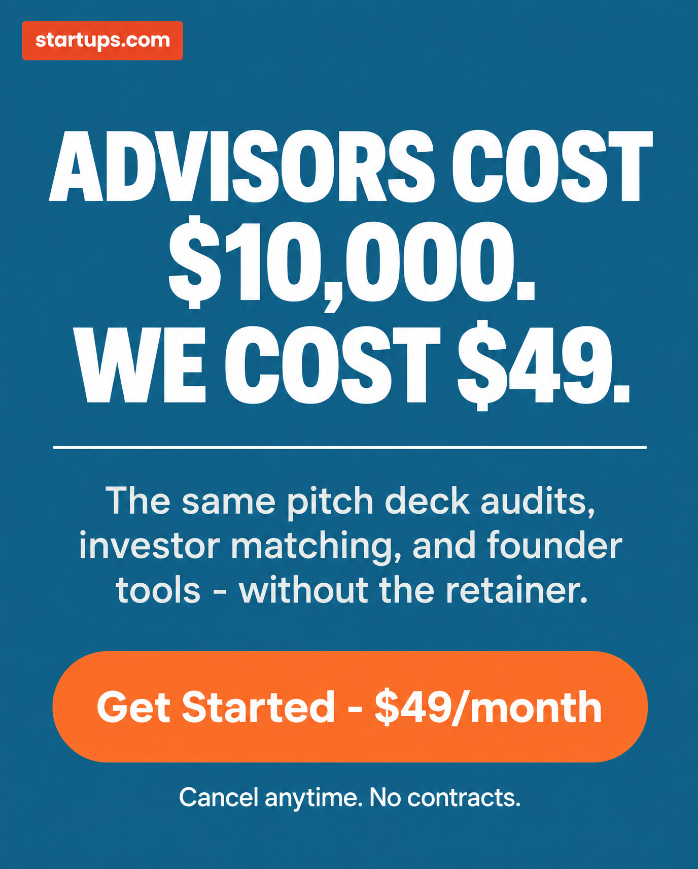 Startups.com Facebook ad: Founder Tools - $49/month