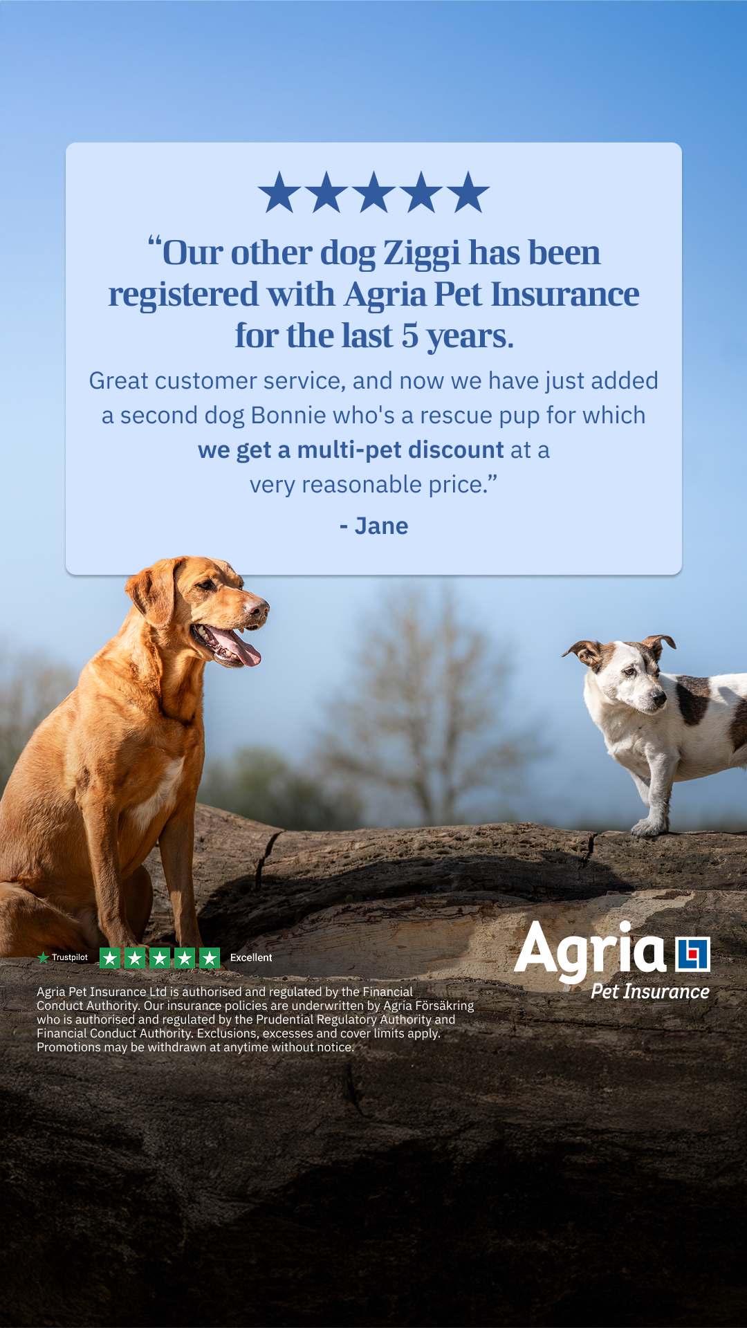 Agria Pet Insurance Facebook ad: Great pet insurance at a reasonable price. - Jane