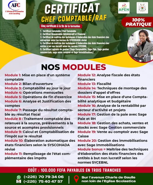 L'africaine de la Formation Facebook ad: Formation 100% pratique Chef Comptable/RAF