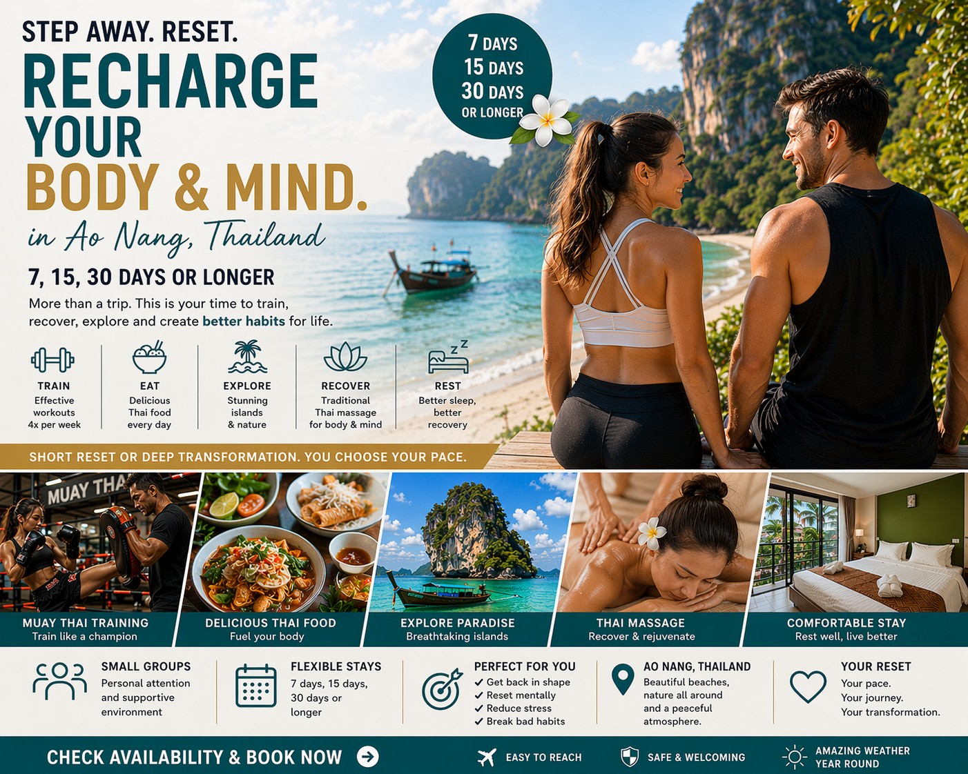 Aonang 9 Rooms & Stay Facebook ad: Train. Explore. Reset.