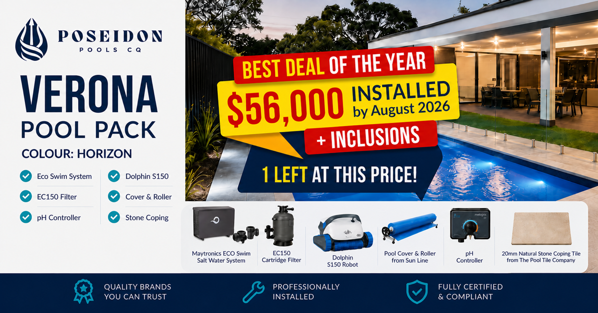 Poseidon Pools CQ Facebook ad: One Verona Pool Package Left