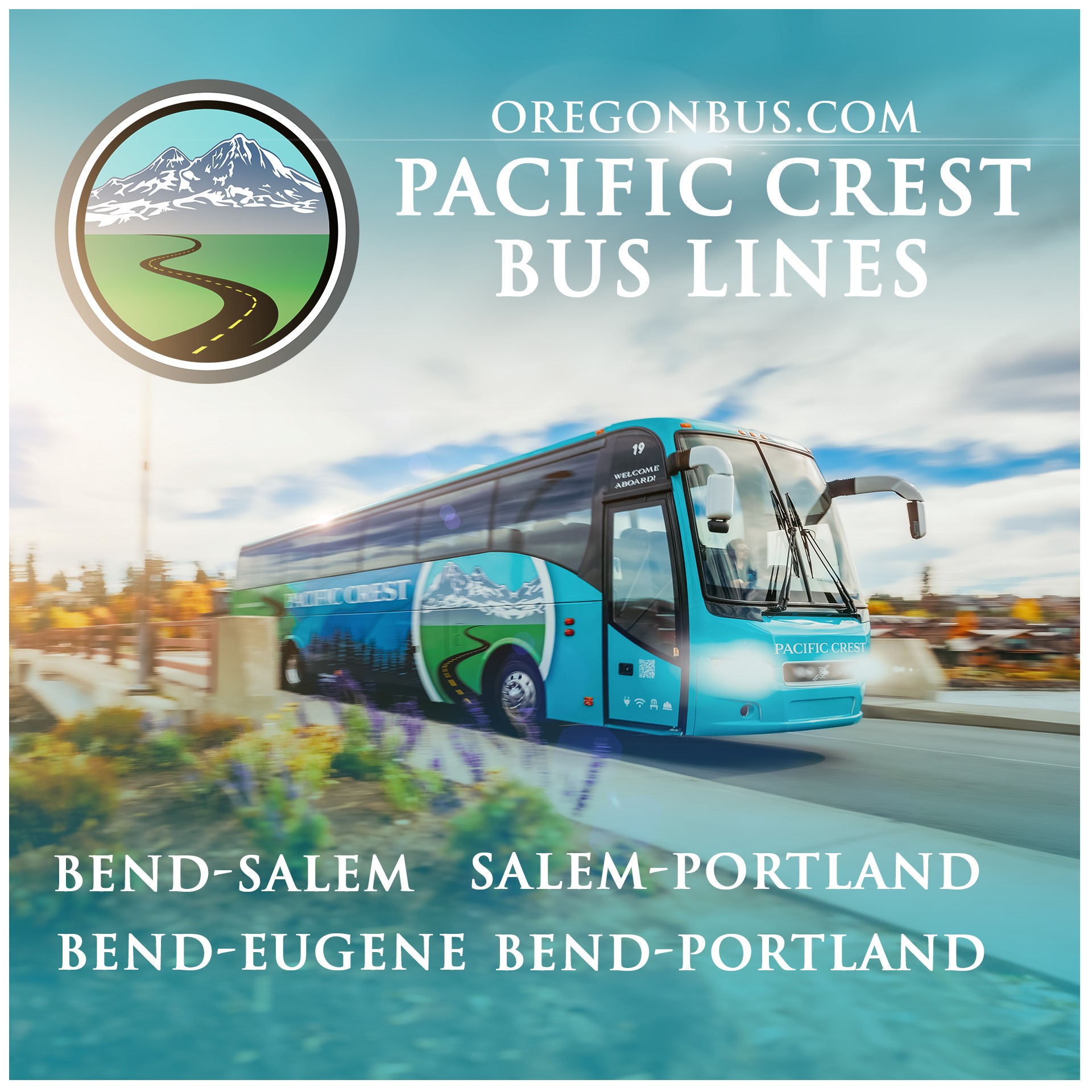 Pacific Crest Bus Lines Facebook ad: Explore in Comfort with Pacific Crest Bus Lines!