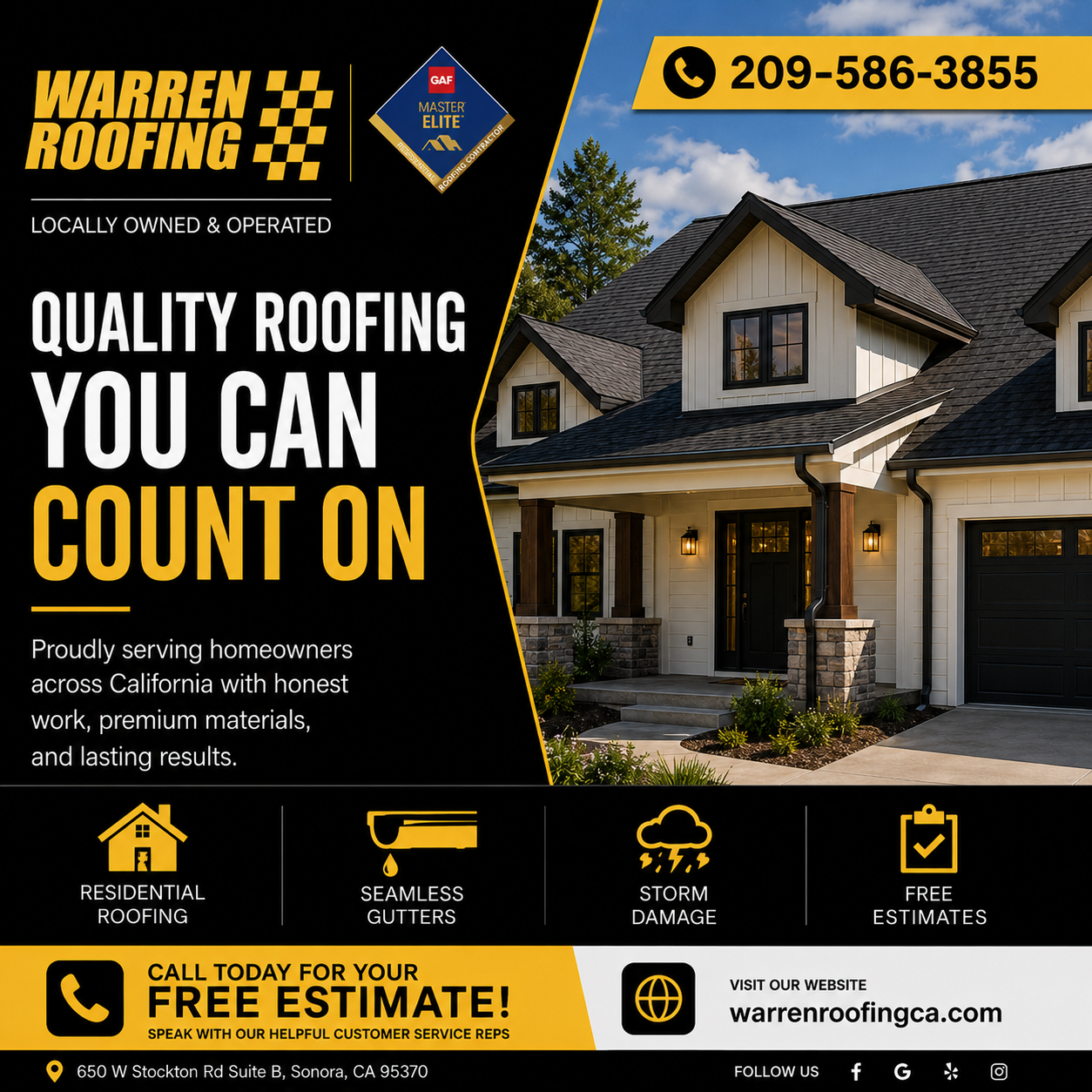 Warren Roofing Facebook ad: Get a FREE Estimate