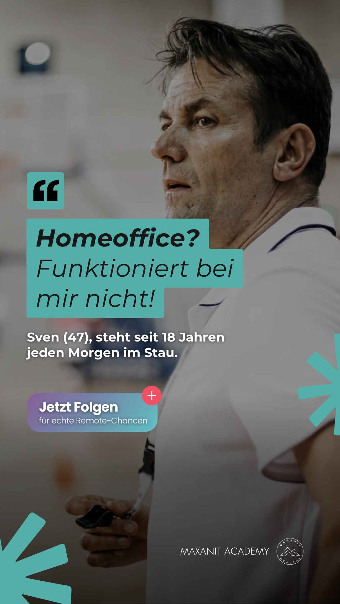 Maxanit Academy Facebook ad: 18 Jahre im Stau, und trotzdem überzeugt, dass…