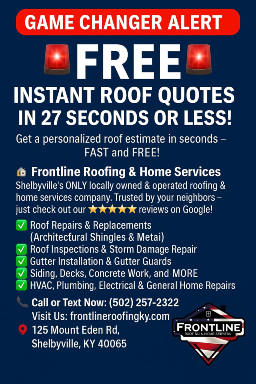 Frontline Roofing & Home Services Facebook ad