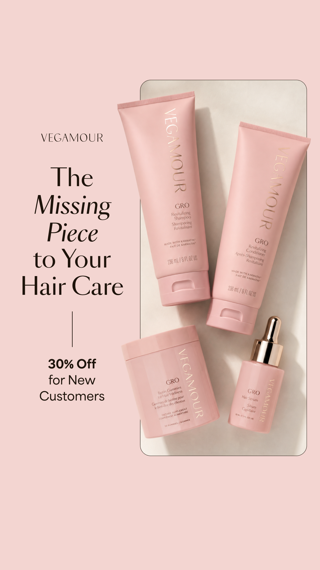 Vegamour Facebook ad: Hair care that works with your life