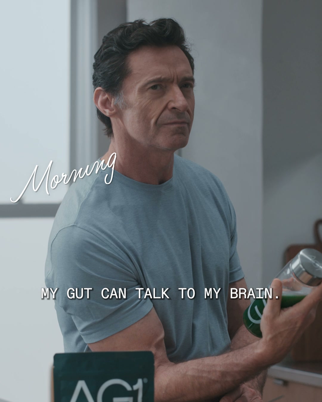 AG1 by Athletic Greens Facebook ad: Hugh Jackman is a Morning Person