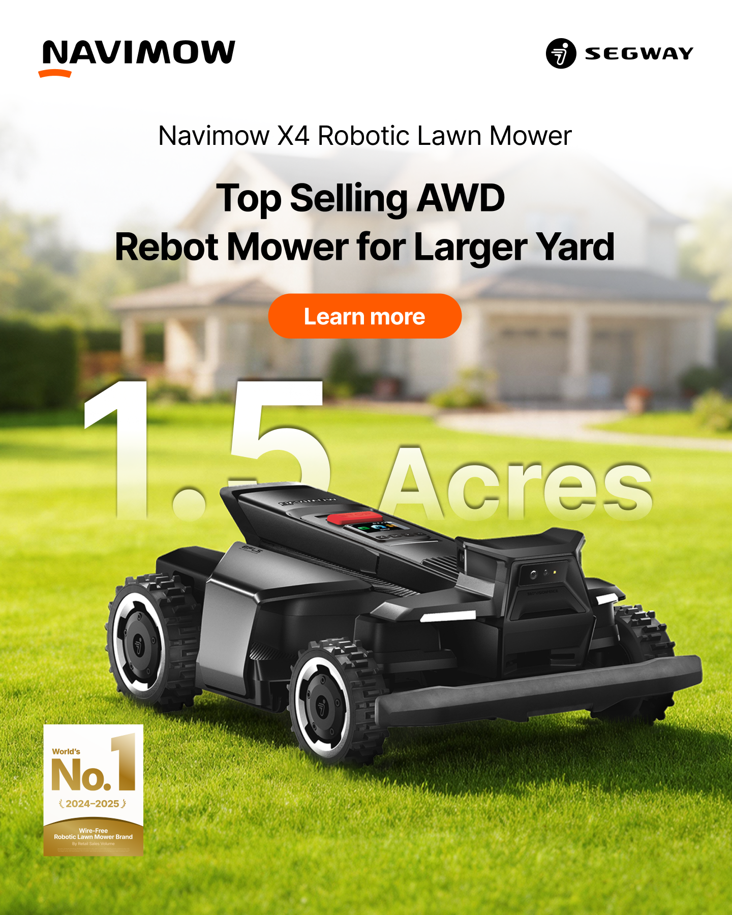 Segway Navimow Facebook ad: Smart mowing, safe home.