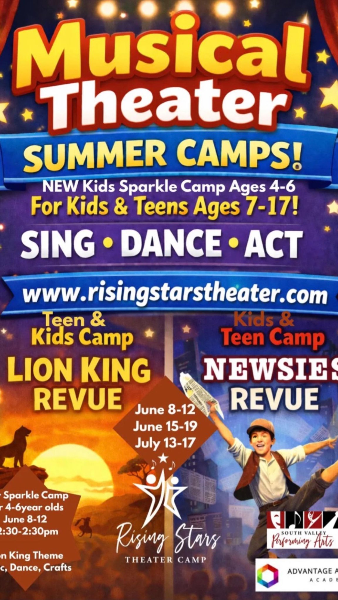Rising Stars Theater Facebook ad from May 14, 2026