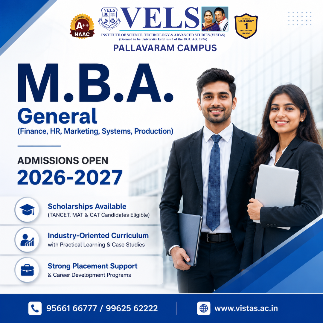 Vels Institute of Science Technology and Advanced Studies Facebook ad: VELS Admissions Open for PG Programmes, Apply Now!