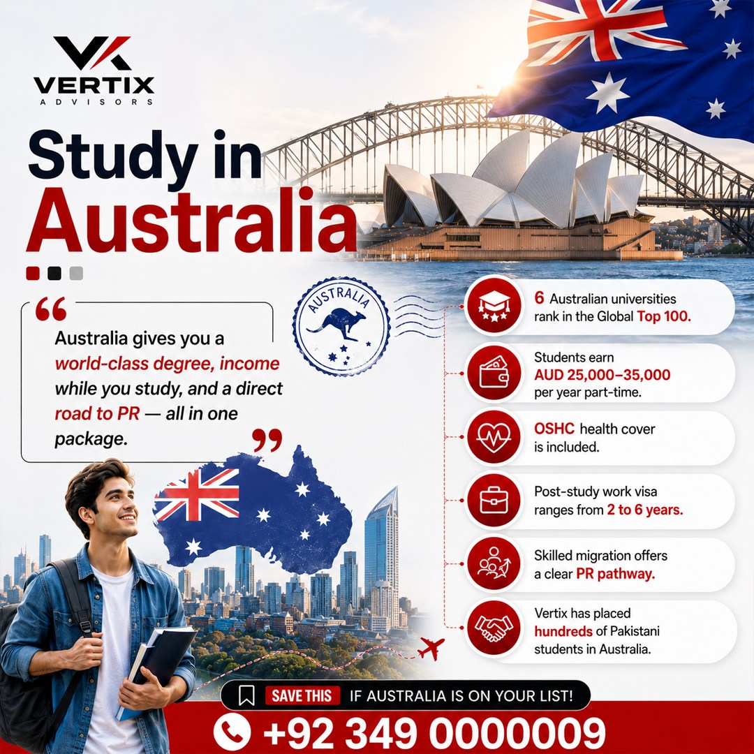 Vertix Education & Immigration Advisors Facebook ad: Australia is not just a study destination, it…