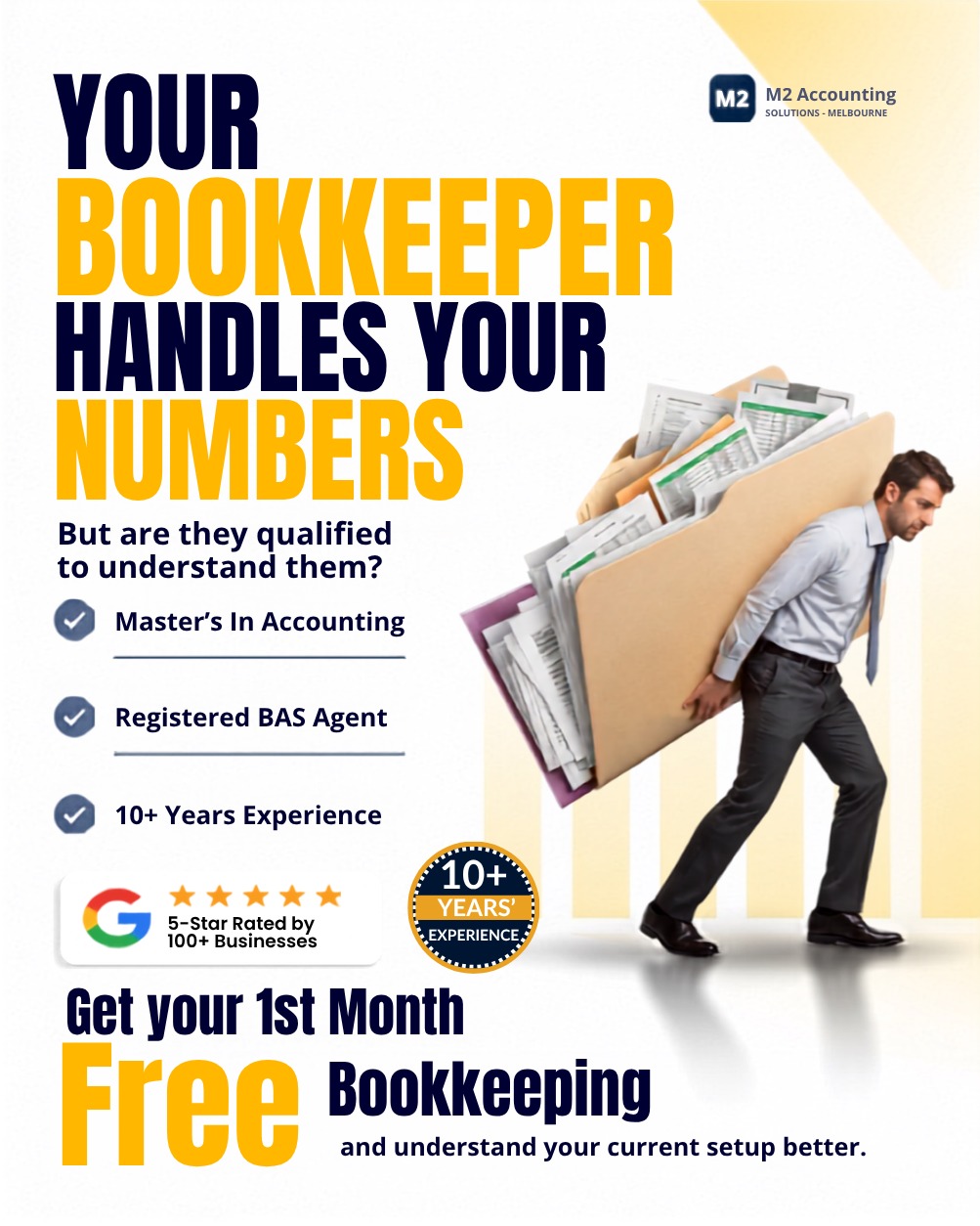 M2 Accounting Solutions Facebook ad: Is Your Bookkeeper Qualified?