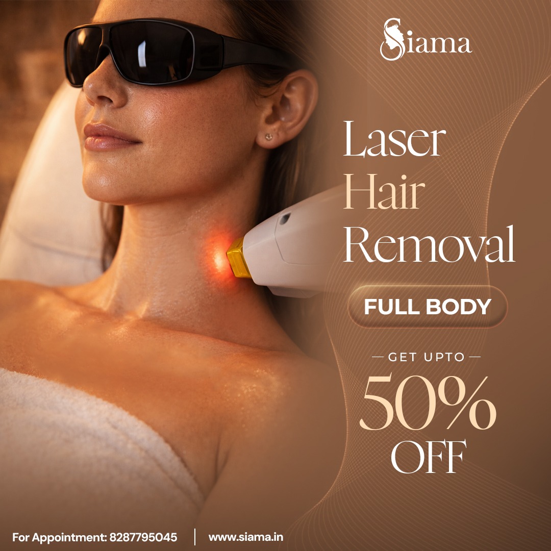 Siama Skincare Facebook ad: Smooth, hair-free skin that lasts, book your laser…