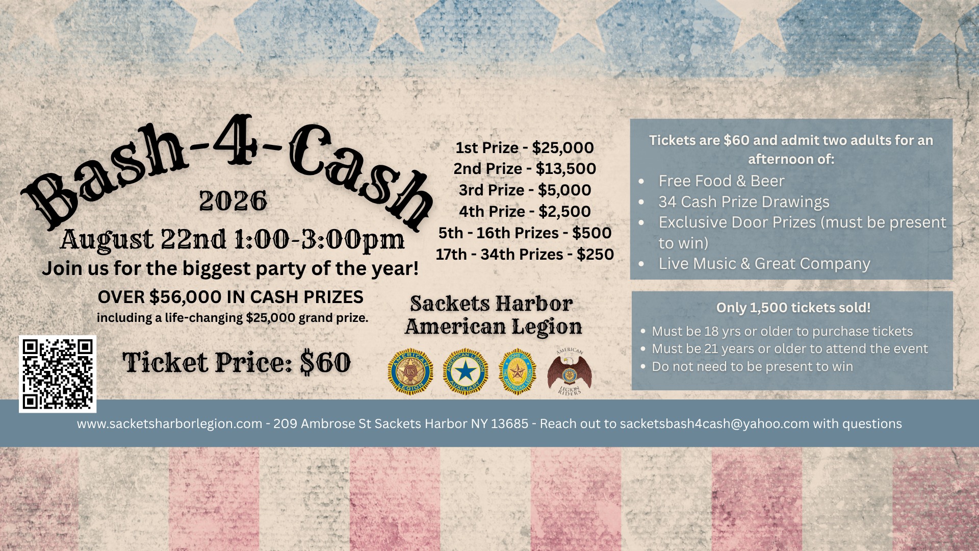 Sackets Harbor NY American Legion Family Facebook ad: 2026 Sackets Harbor American Legion Bash-4-Cash