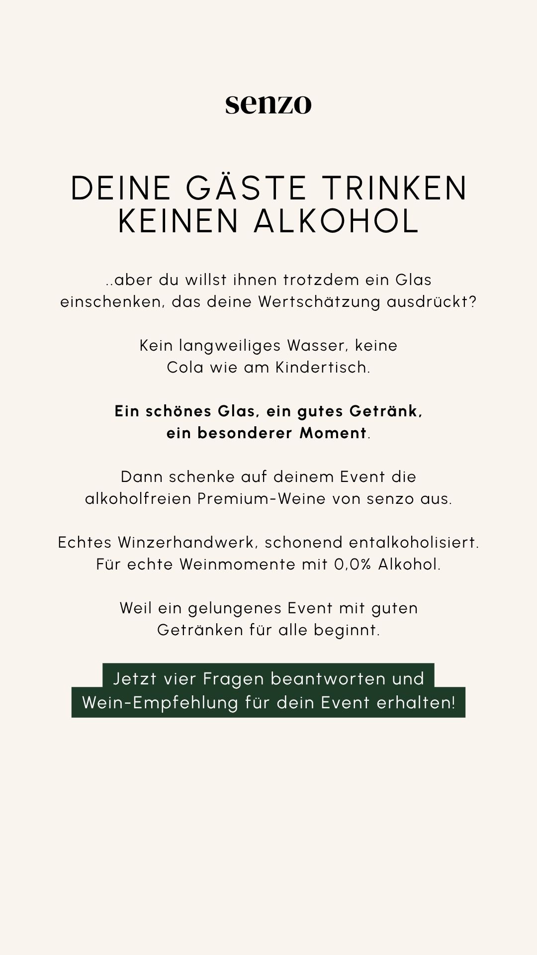 Senzo Facebook ad: Alkoholfreier Wein-Finder für dein Event