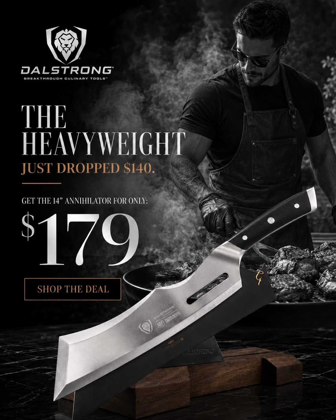 Dalstrong Facebook ad: Annihilator Meat Cleaver with Stand 14 | Gladiator Series…