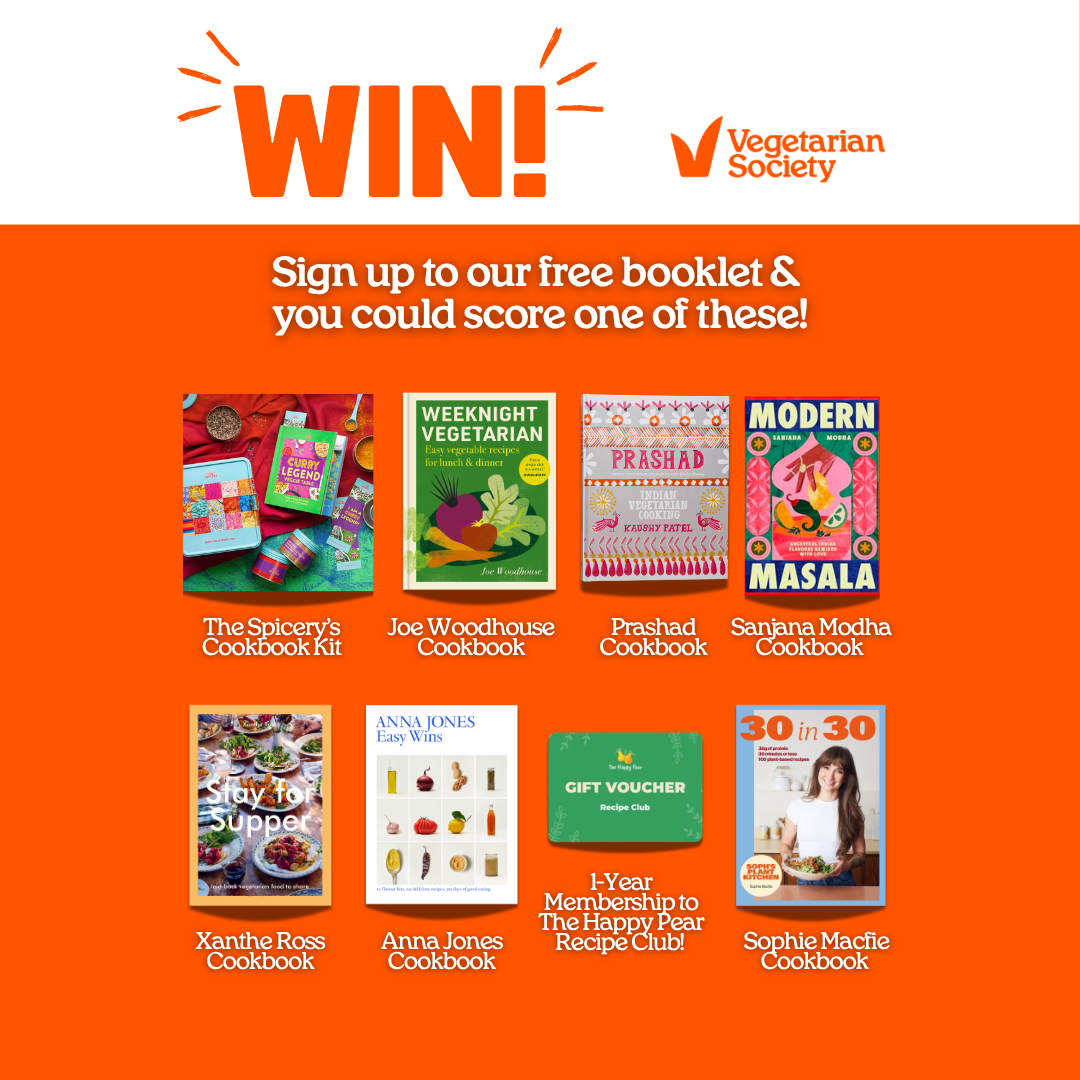 The Vegetarian Society Facebook ad: Sign Up Now! Unlock Recipes + Prizes!