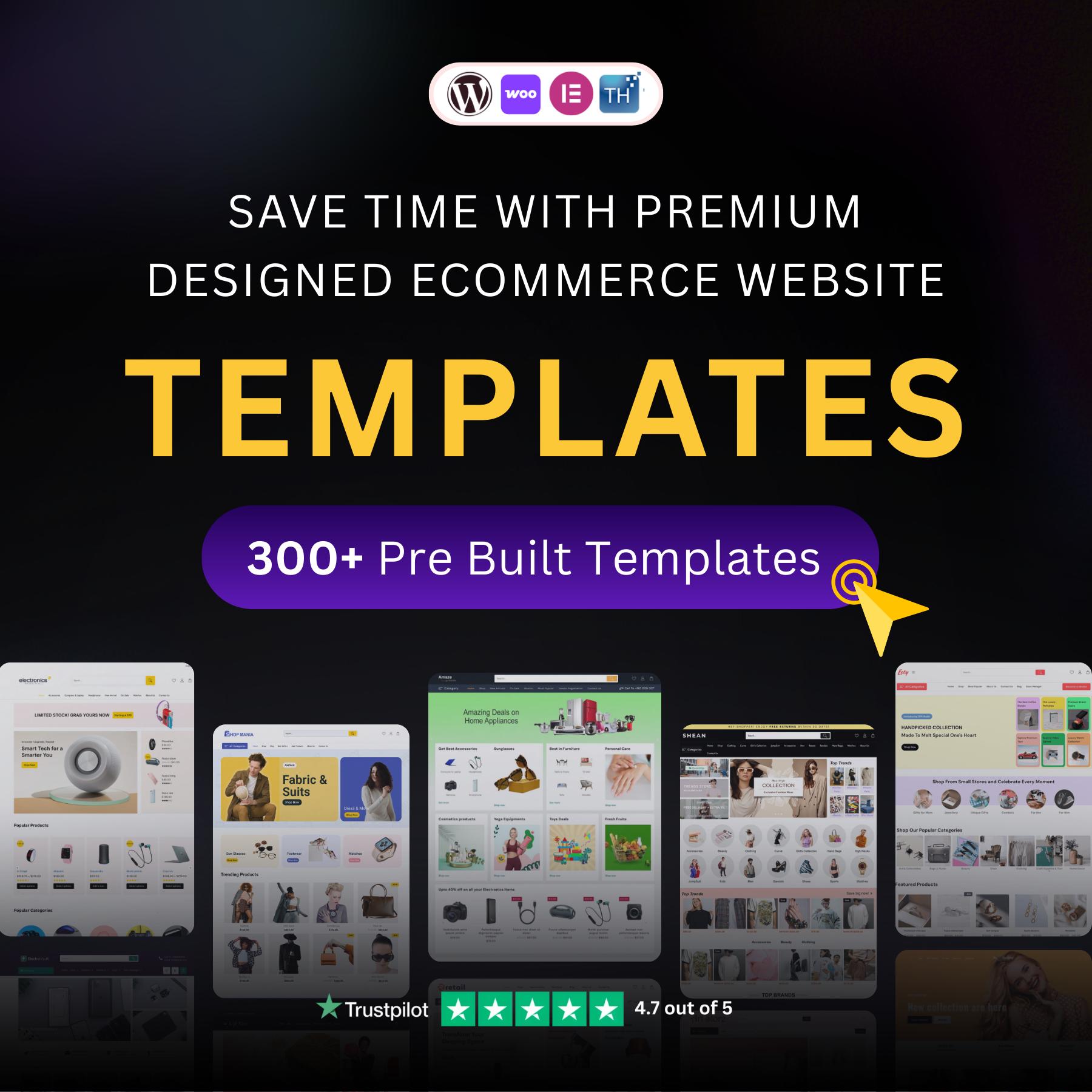 ThemeHunk Facebook ad: 300+ ready made websites to launch fast