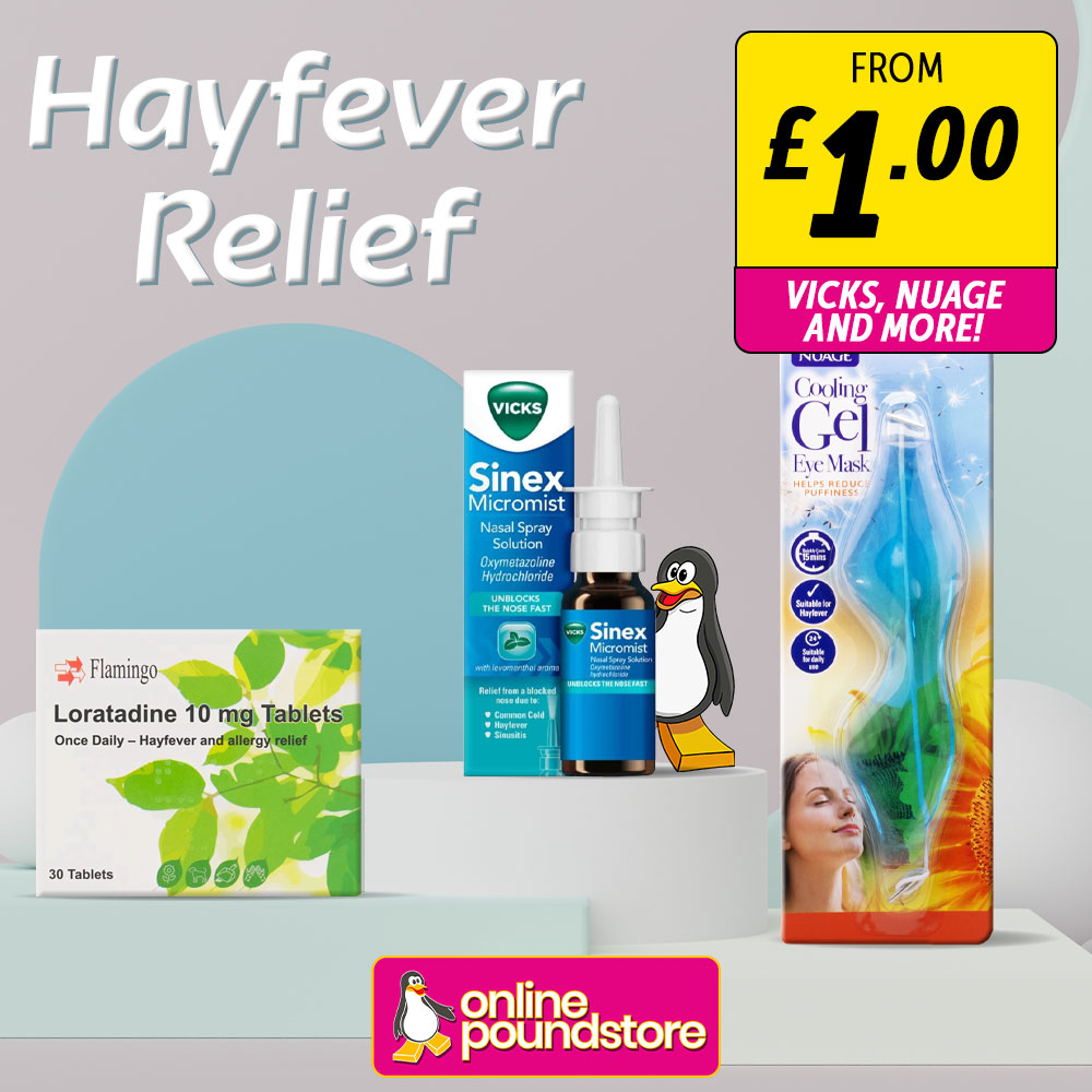 Online Pound Store Facebook ad: Shop Hayfever Relief Now