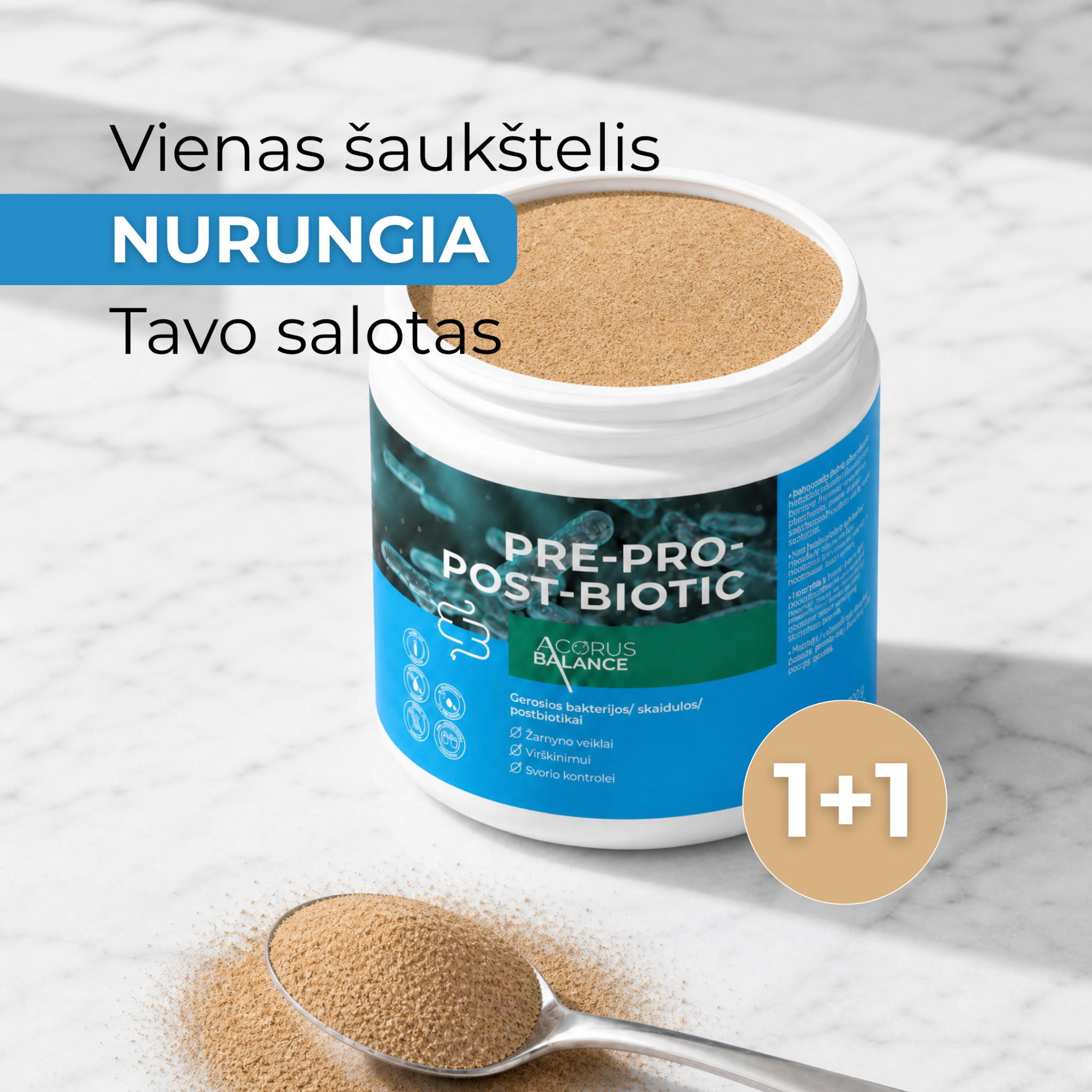 Acorus Balance LT Facebook ad: 1+1 Skaiduloms