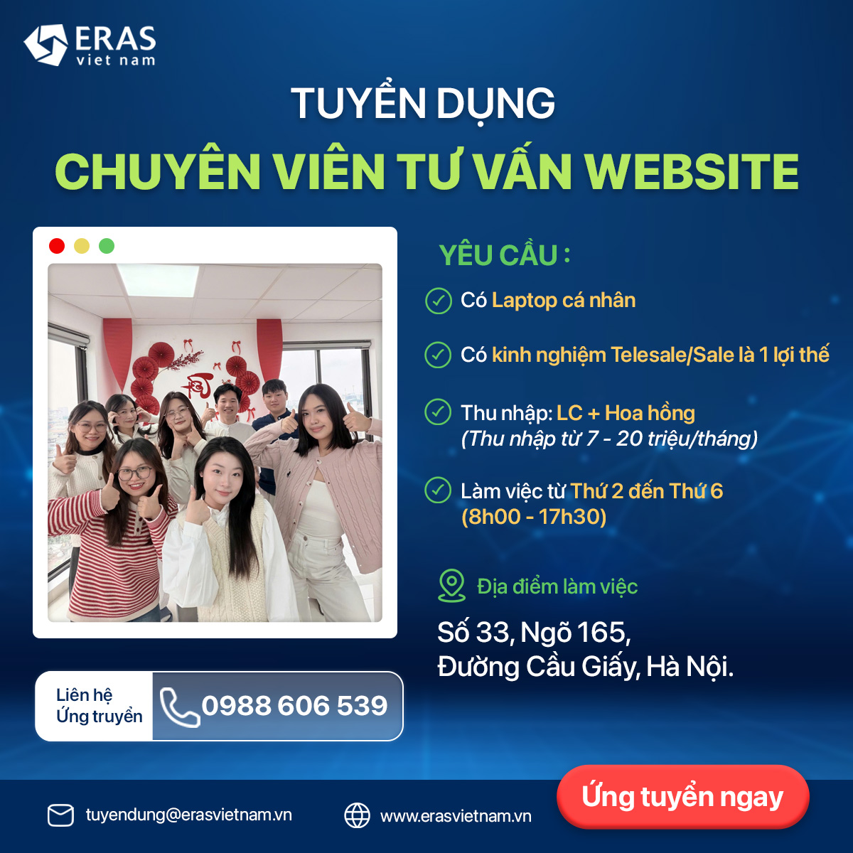 Eras Vietnam Agency Facebook ad: [Cầu Giấy - Hà Nội] Tuyển dụng vị…