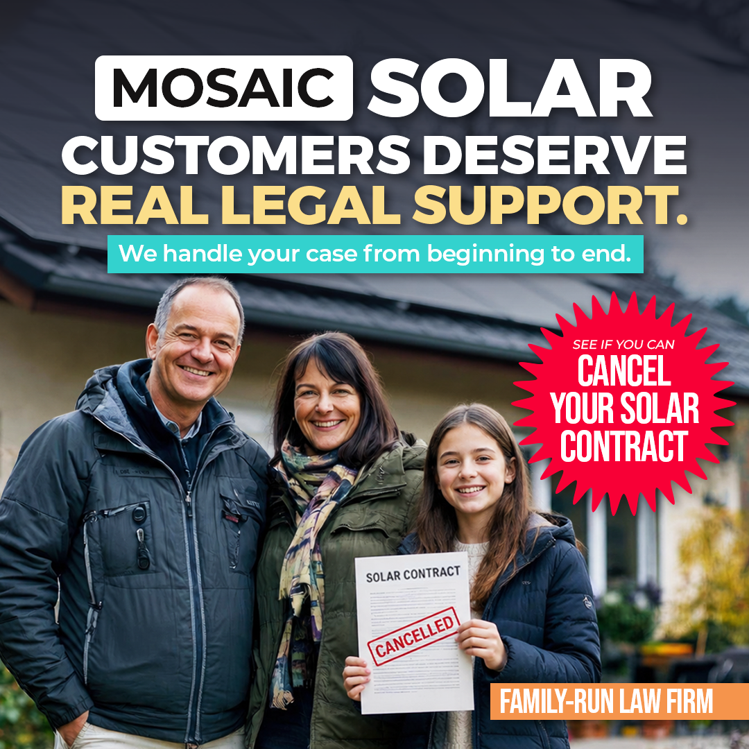 Prevost Law Firm Facebook ad: Unhappy with Solar Mosaic?