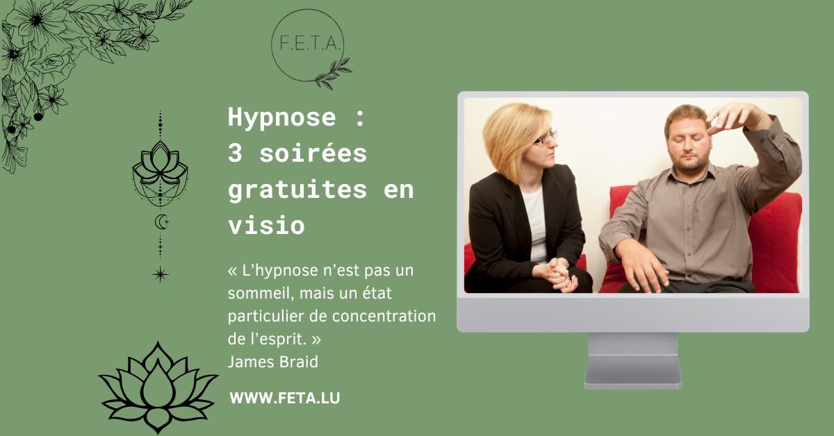 FETA Facebook ad: Challenge Hypnose, 3 Soirées Gratuites En Visio