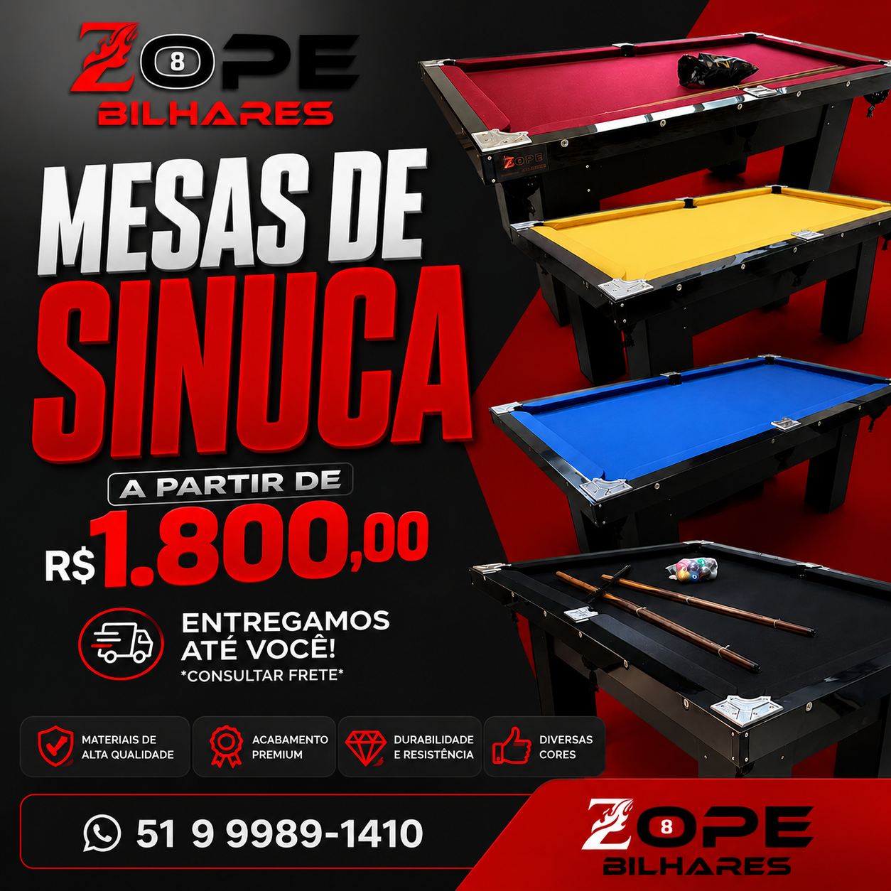 Zope Bilhares - RS Facebook ad: Chame no WhatsApp agora