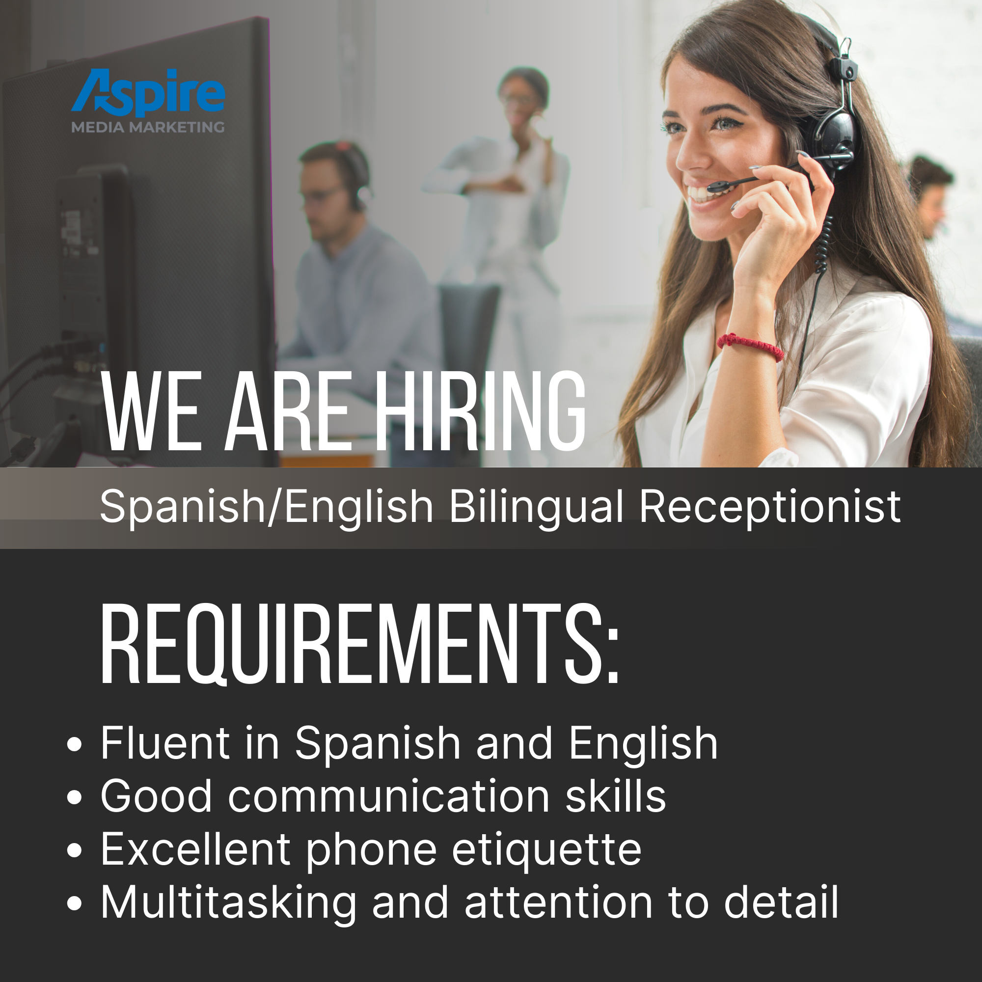 Aspire Media Marketing Facebook ad: Join Our Team as a Receptionist!