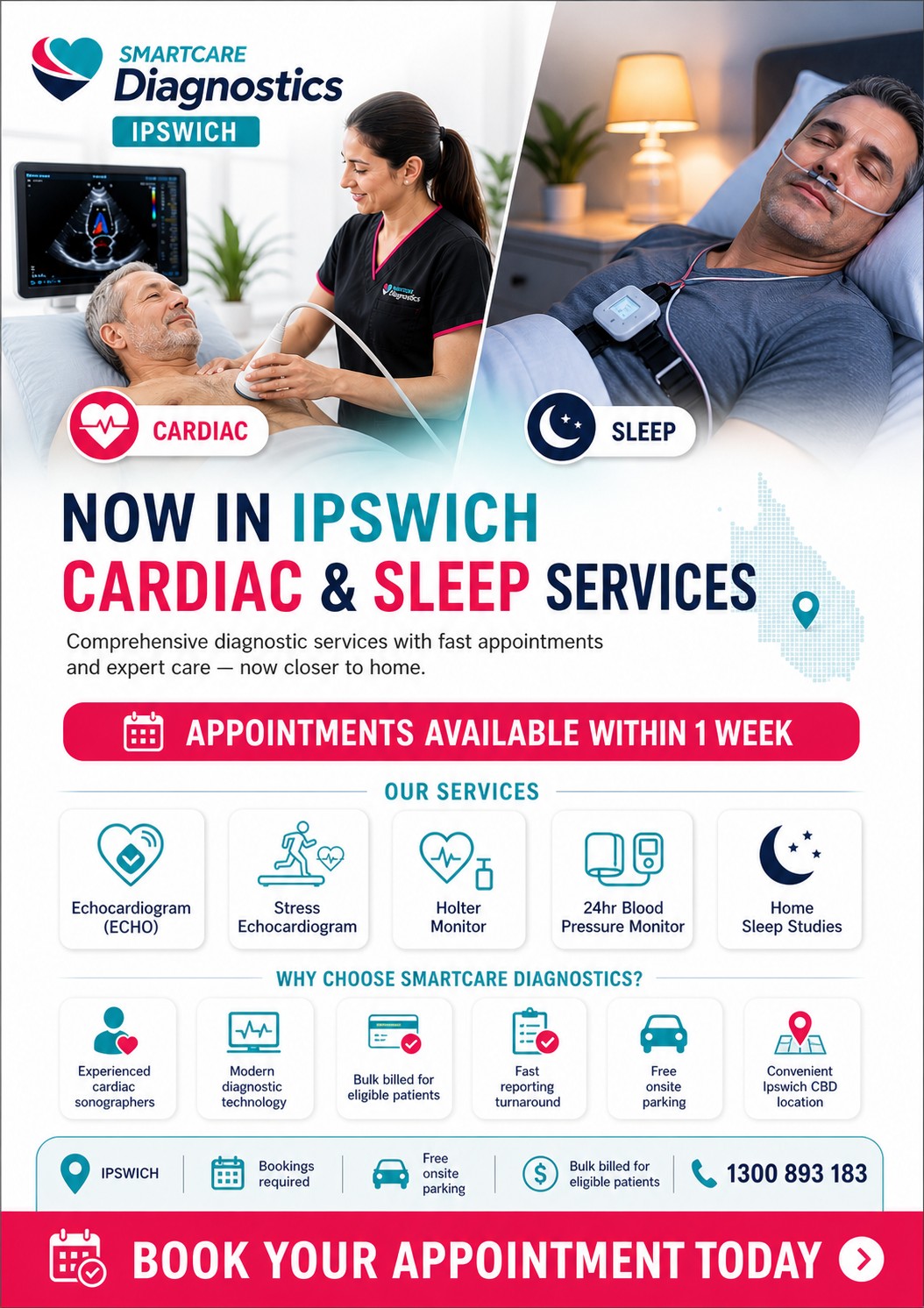 SmartCare Diagnostic Facebook ad: Now in Ipswich, advanced cardiac & sleep diagnostics…