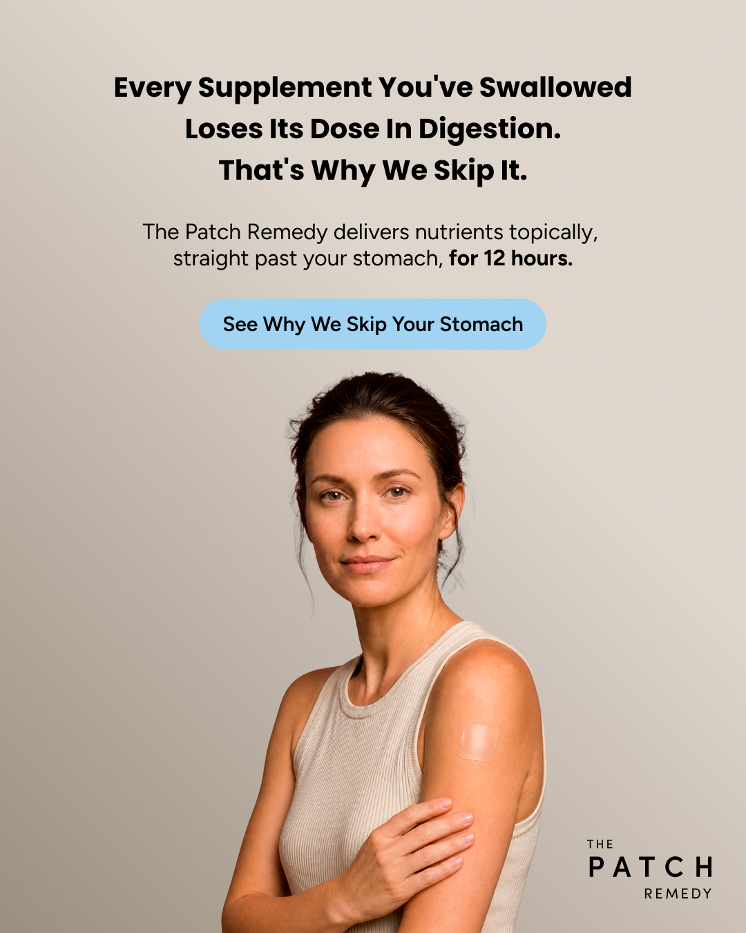 The Patch Remedy Facebook ad: No Pills. No Powders. Just Peel + Stick.
