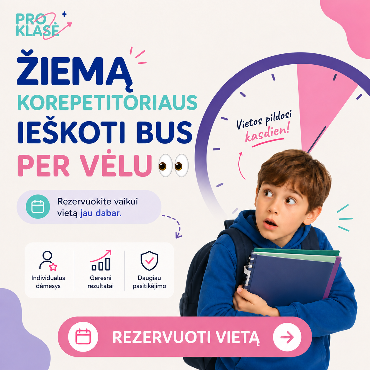 ProKlasė Facebook ad: Individualios pamokos 1-12 kl. mokiniams