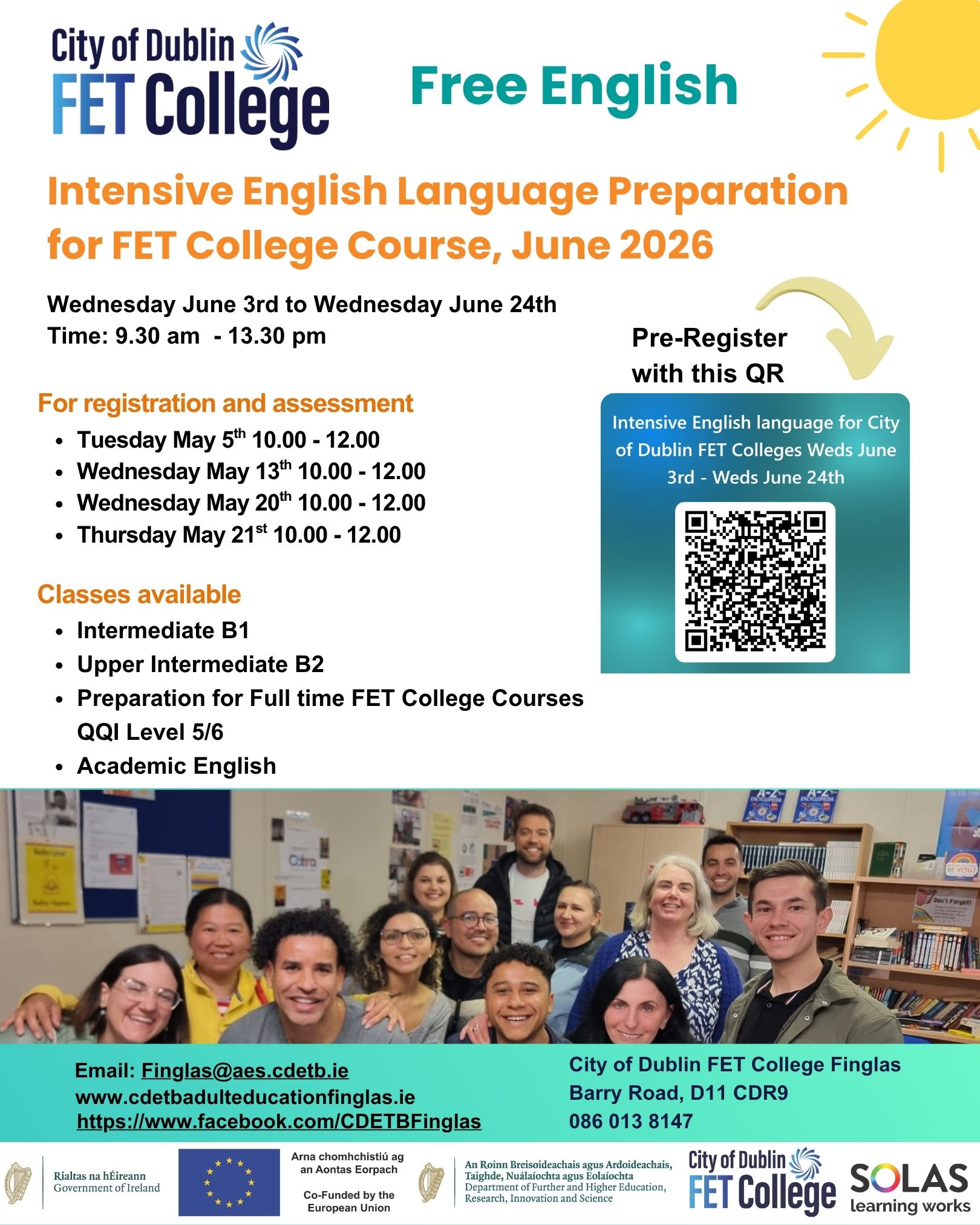 Finglas and Cabra Adult Education Service City of Dublin FET College Facebook ad: Do you want to improve your English skills?