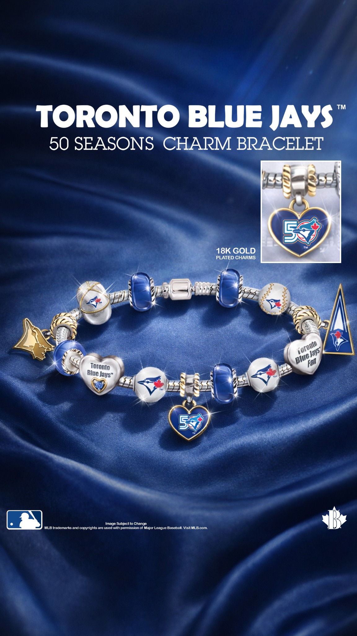 The Bradford Exchange Canada Facebook ad: Toronto Blue Jays 50th Anniversary Charm Bracelet