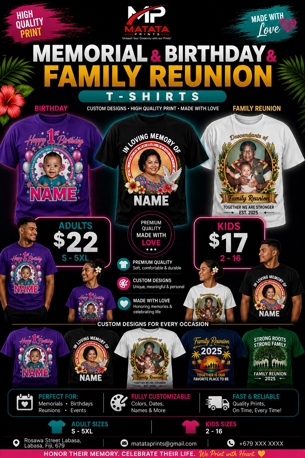 Matata Prints Facebook ad: Planning for your 100 Nights, Family Reunion, Birthday…