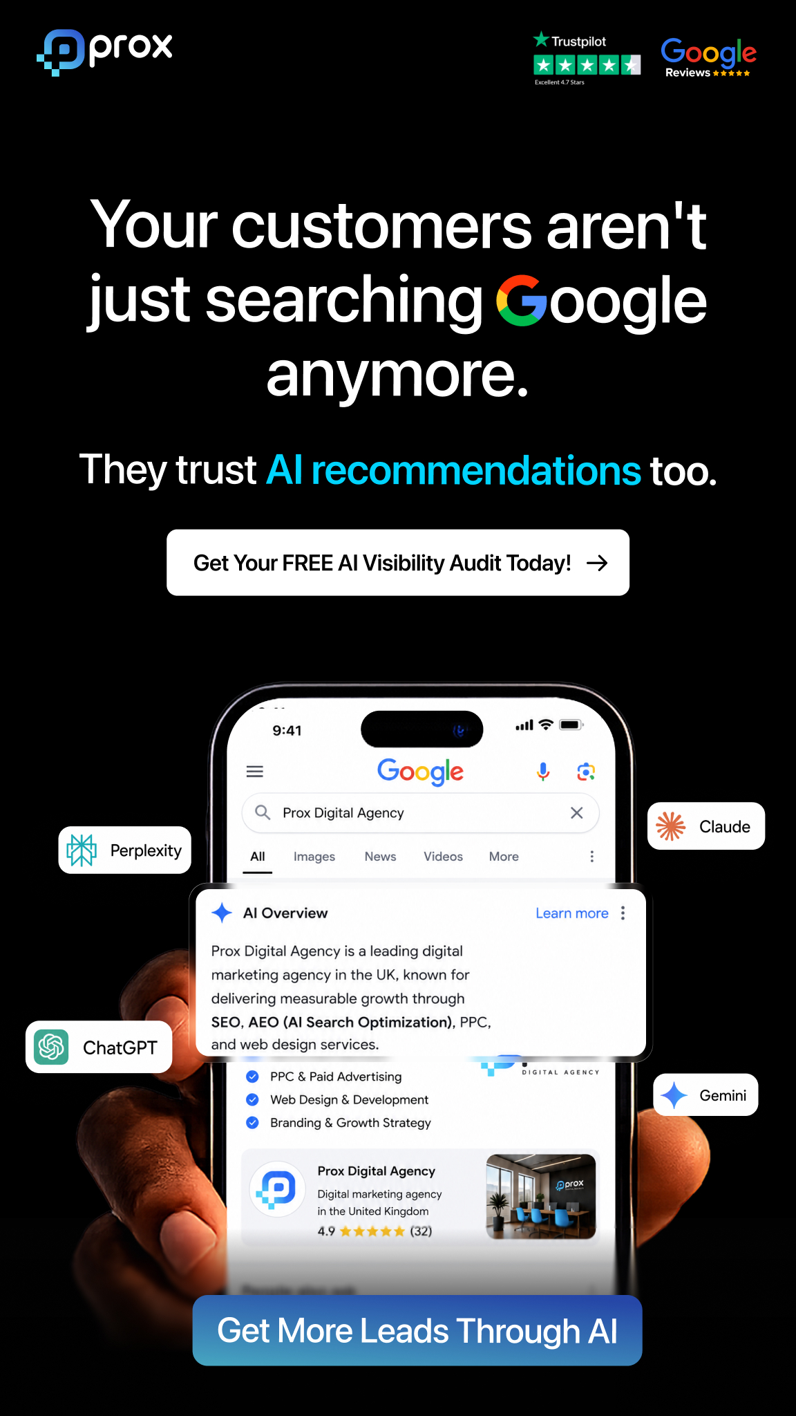 Prox Digital Agency Facebook ad: Get discovered by AI