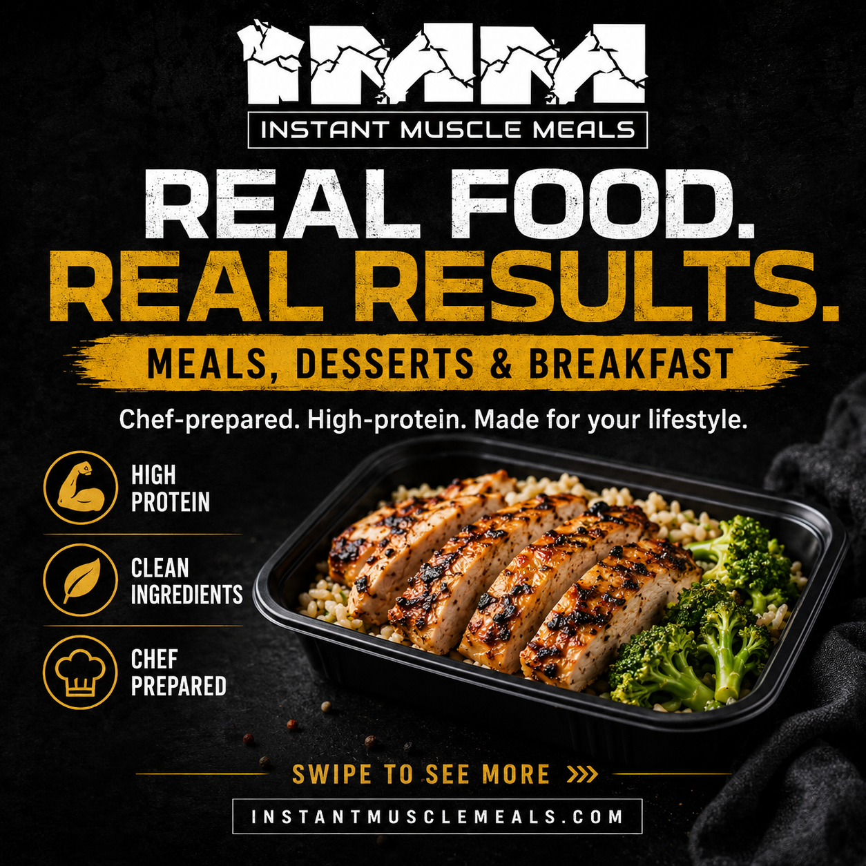 Instant Muscle Meals Facebook ad: Instant Muscle Meals | High-Protein Meal Prep for…