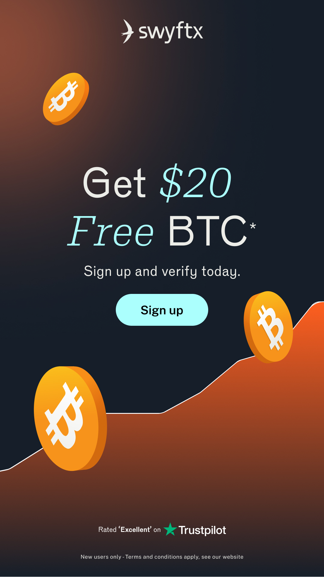 Swyftx Facebook ad: Sign up & get $20 free Bitcoin on us