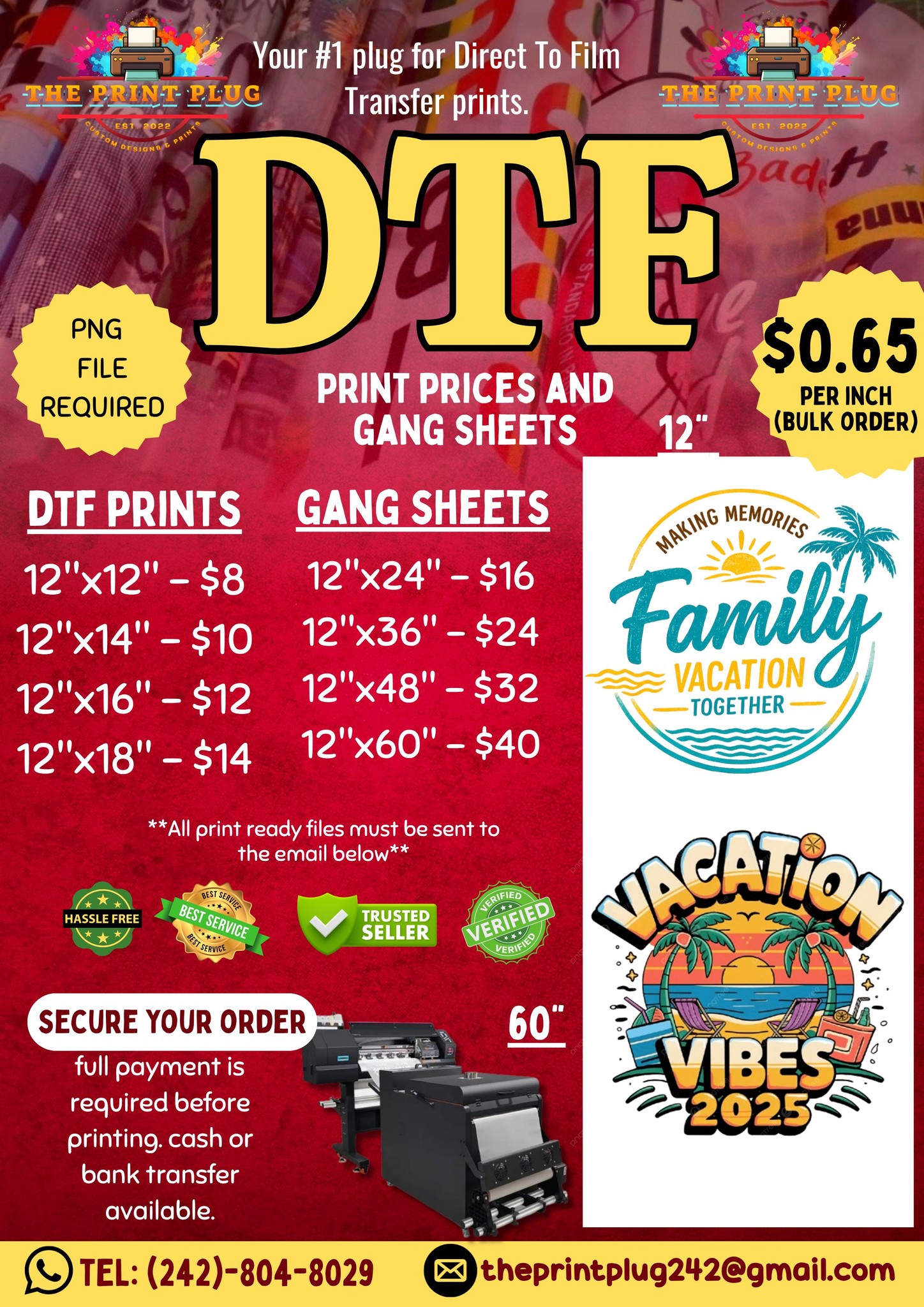The Print Plug Facebook ad: Need high-quality DTF prints?