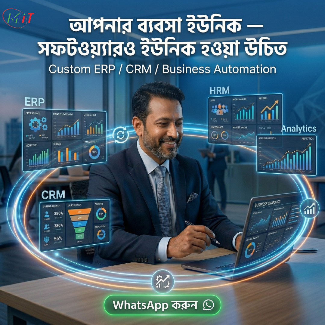 MMIT SOFT LTD. Facebook ad: Custom Software দিয়ে Business Automation শুরু করুন