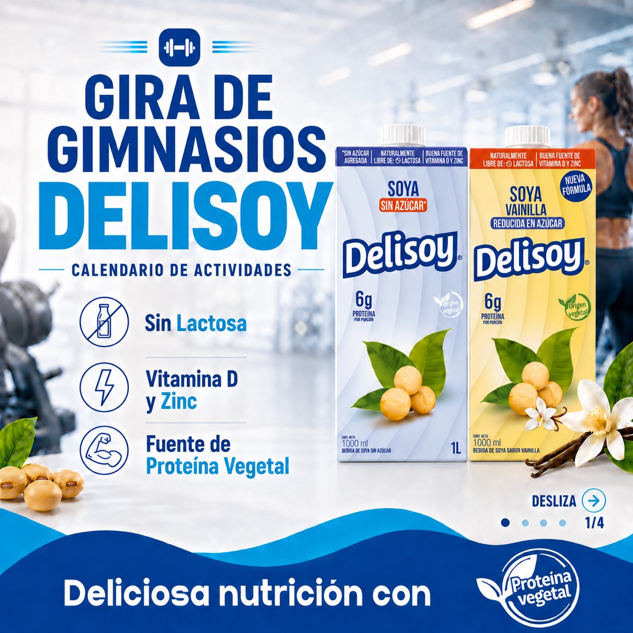 Delisoy Centroamérica Facebook ad: Tu rutina también merece deliciosa nutrición con proteína…