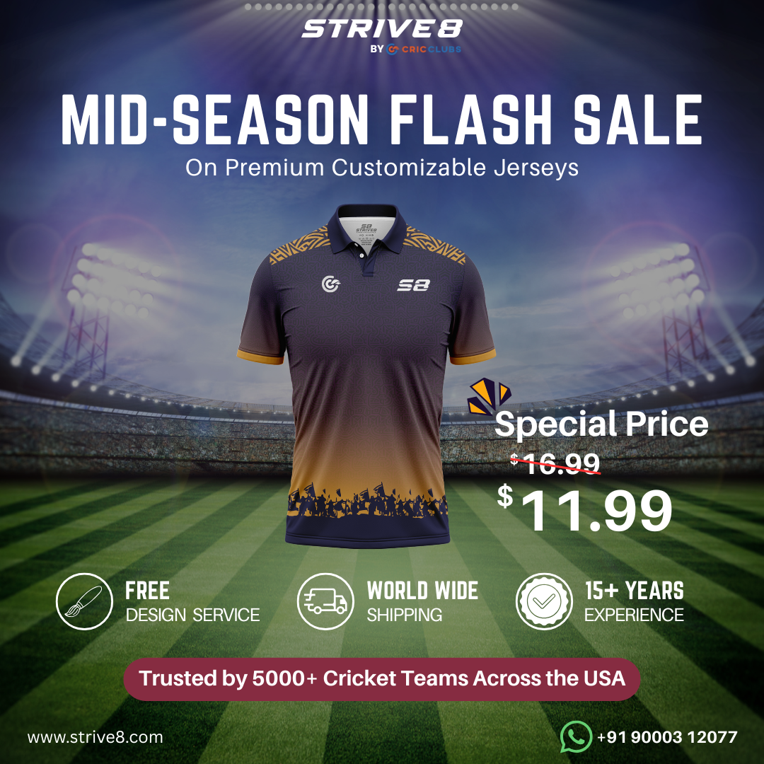 Strive8.com Facebook ad: Custom Cricket Jerseys From $11.99