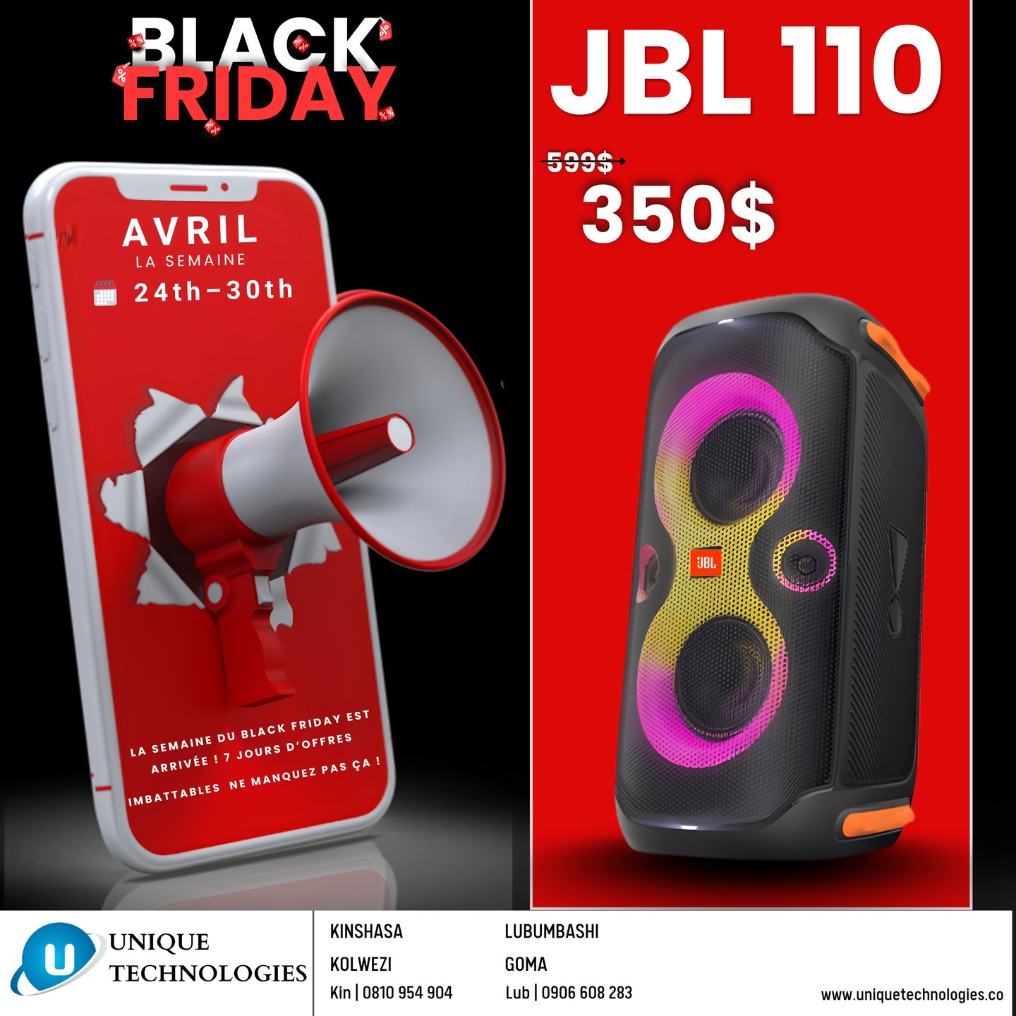 Unique Technologies Lubumbashi Facebook ad: PROMOTION BLACK FRIDAY!
