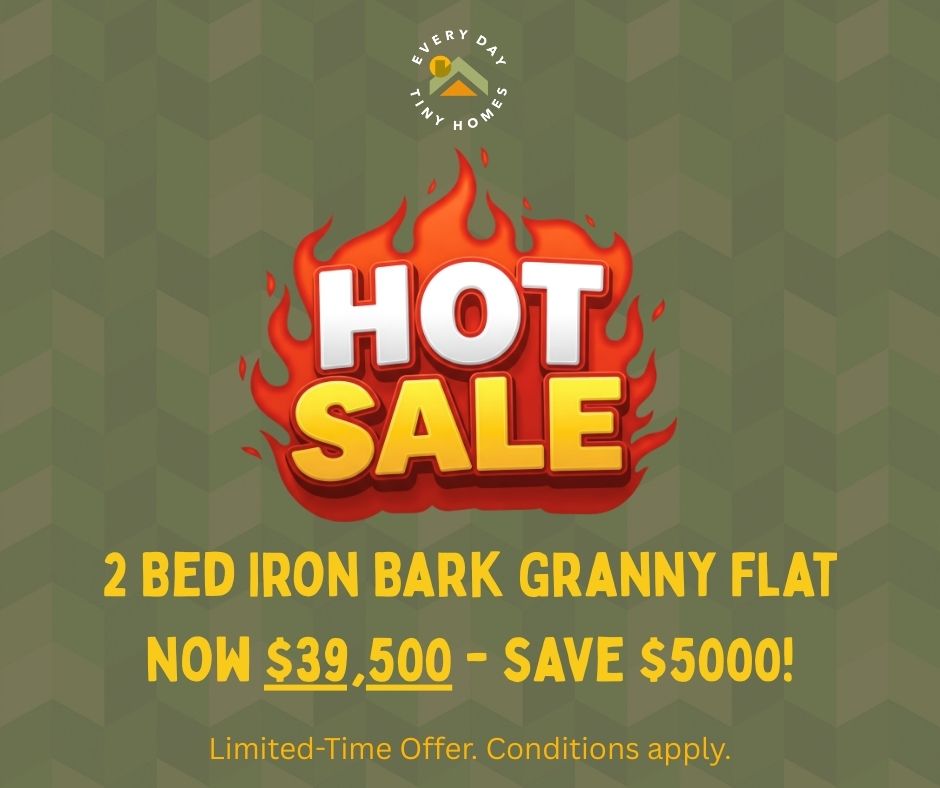 Every Day Tiny Homes SA Facebook ad: ** HOT SALE ** 2 Bed Iron Bark…
