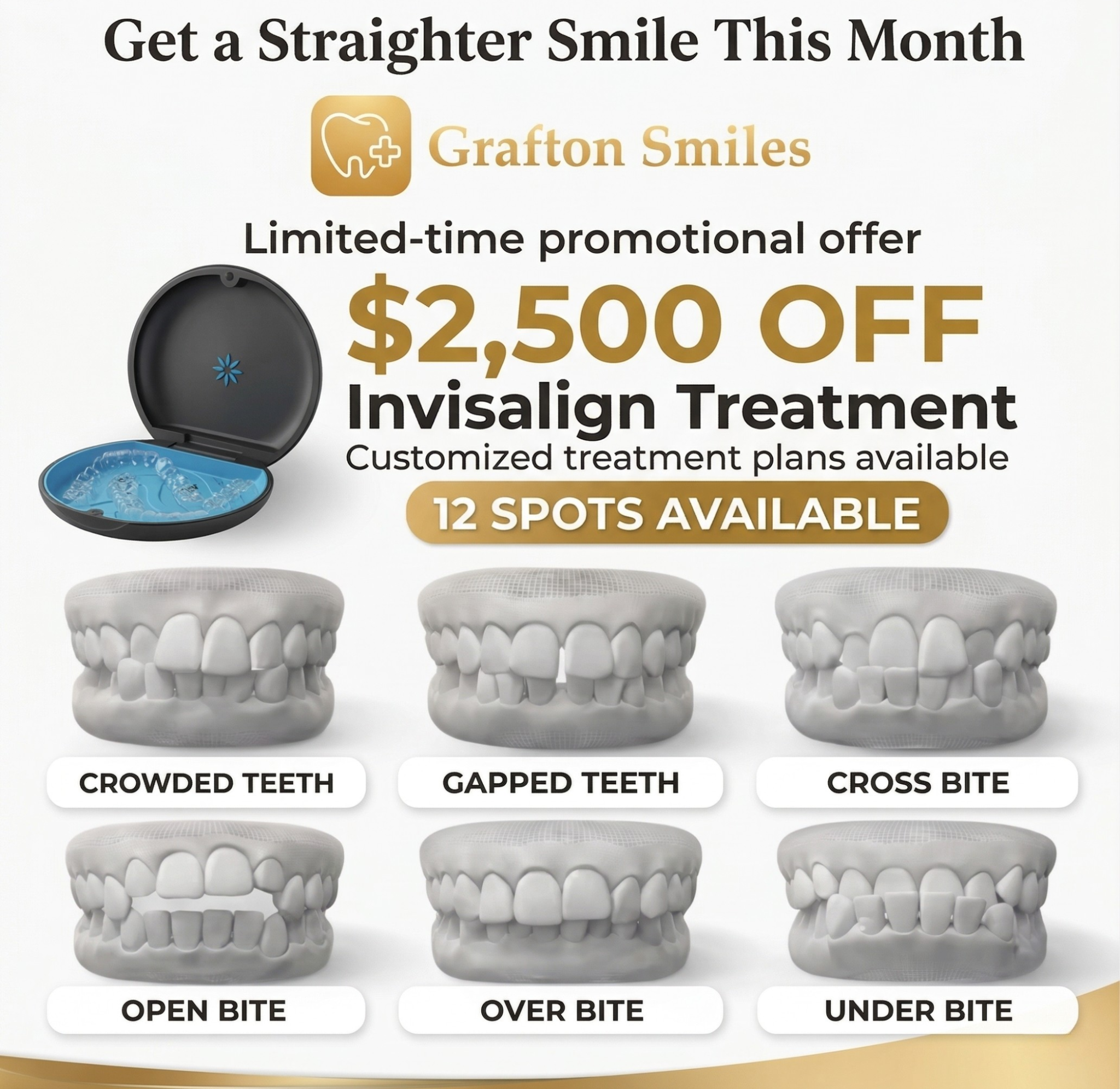 Graftonsmiles Facebook ad: Grafton Invisalign Special, Save $2,500 (Only 12 Vouchers)