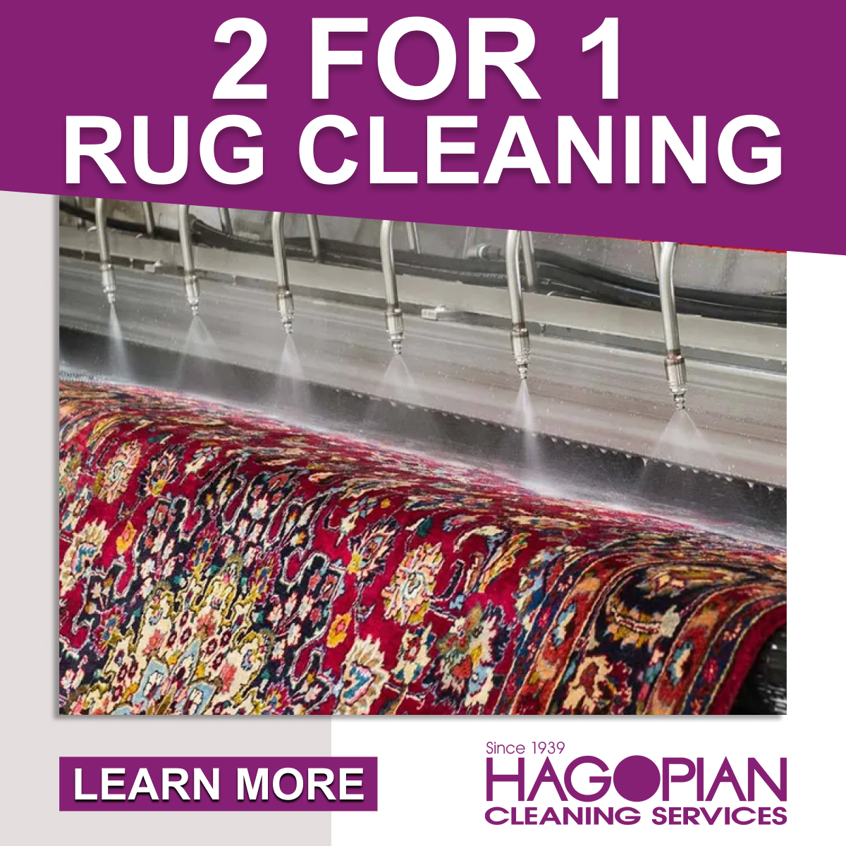 Hagopian Facebook ad: 2 FOR 1 RUG CLEANING
