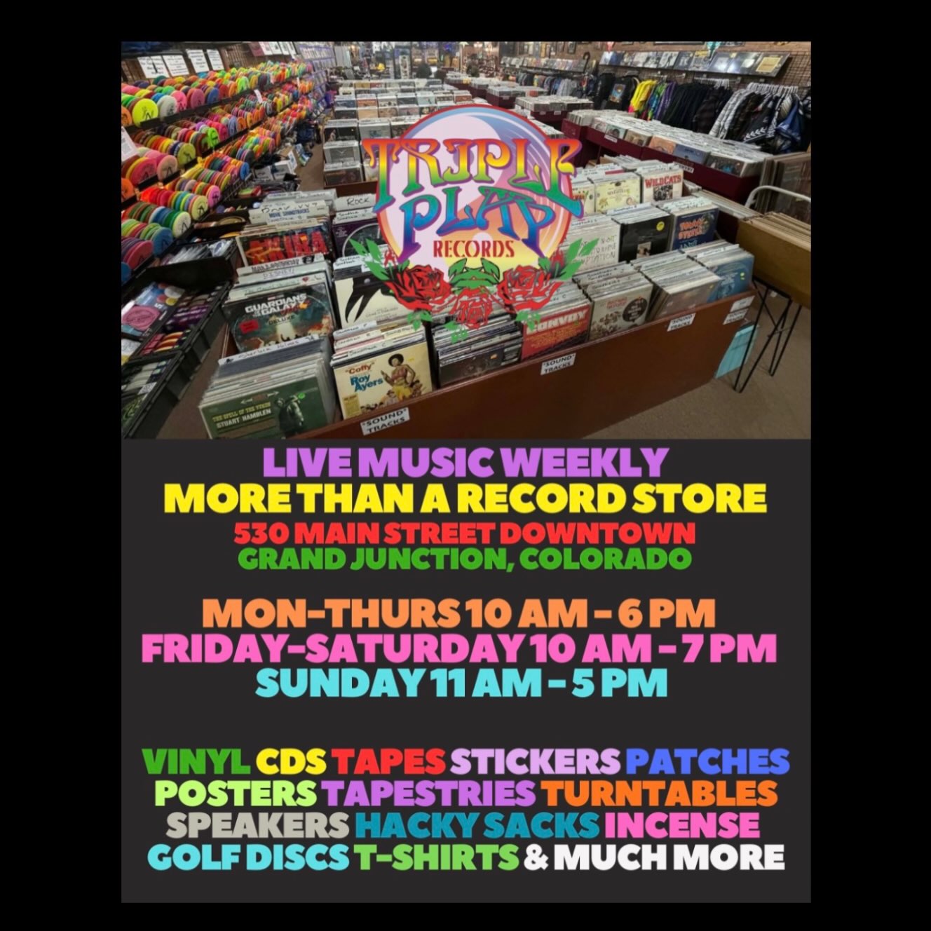 Triple Play Records Facebook ad: TRIPLE PLAY RECORDS, GRAND JUNCTION’S HOME FOR MUSIC!
