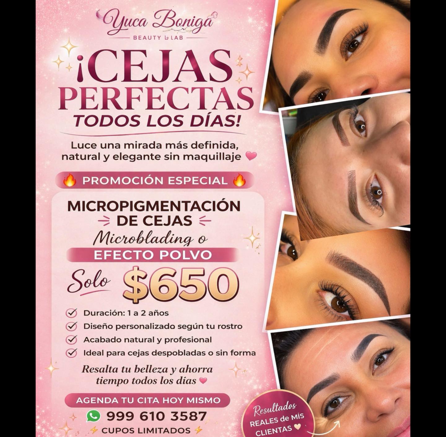 Yuca Bonita Beauty Lab Facebook ad: Realza tu mirada con cejas perfectas.