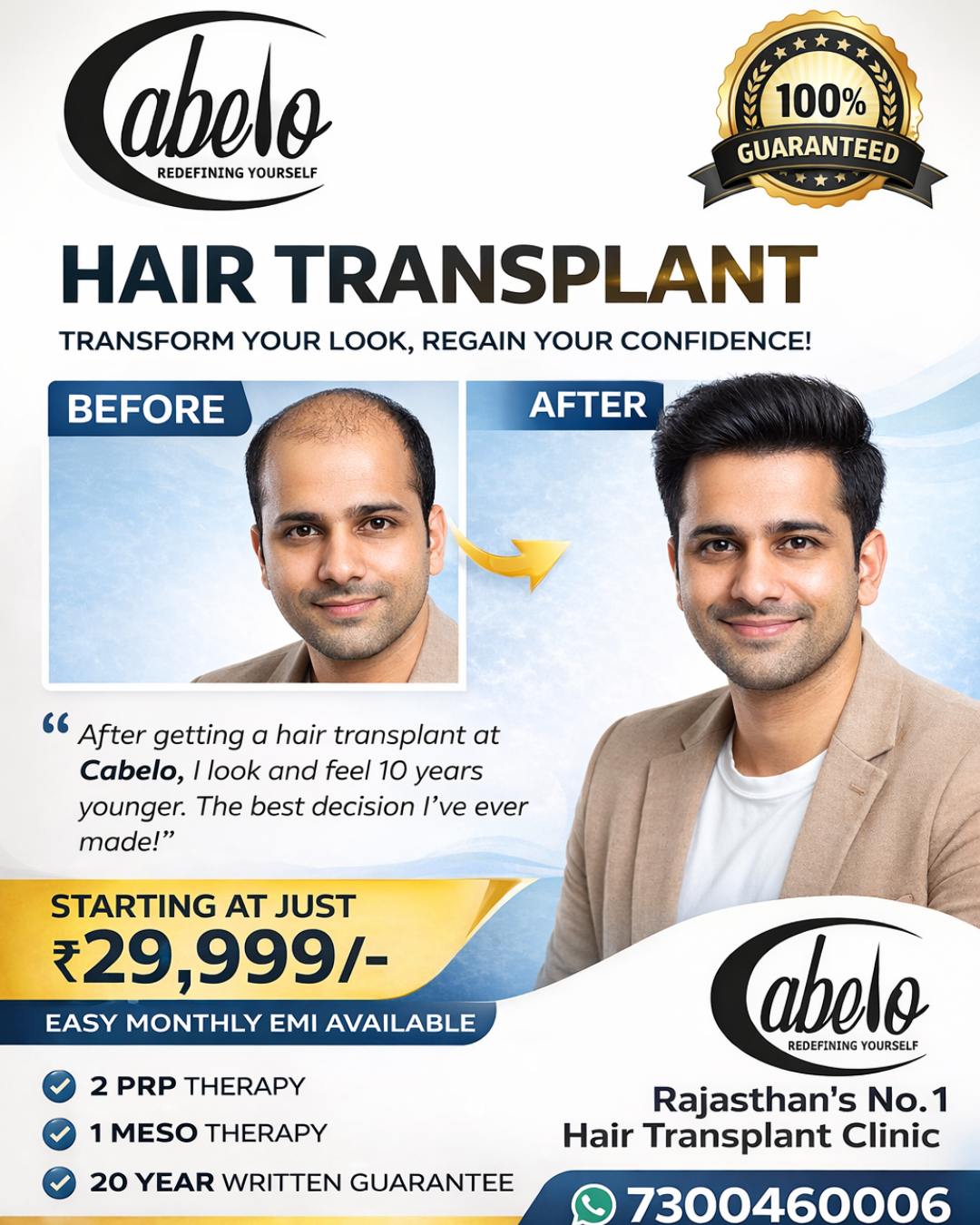 Best Hair Transplant in Rajasthan Facebook ad: Free Consultation - Hair Transplant starting at Rs 29999